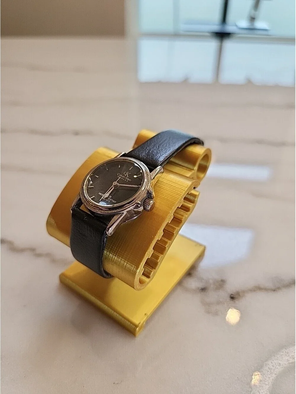 Calvin Klein Quartz Silver Tone St.Steel Ladies Watch Black Dial Leather Working